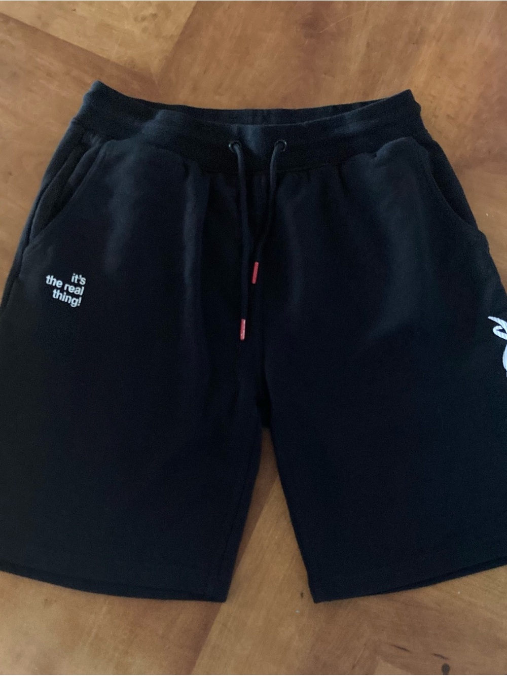 L Coca Cola Black Athletic Drawstring Shorts with White Coca-Cola Logo